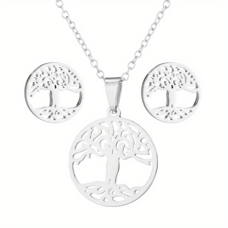 Stainless Steel Monstera Pendant Necklace Set
